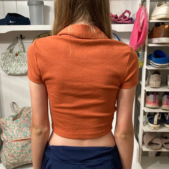 Aeropostale Orange Ruched Button Down Crop Top Size xs - Picture 5 of 6
